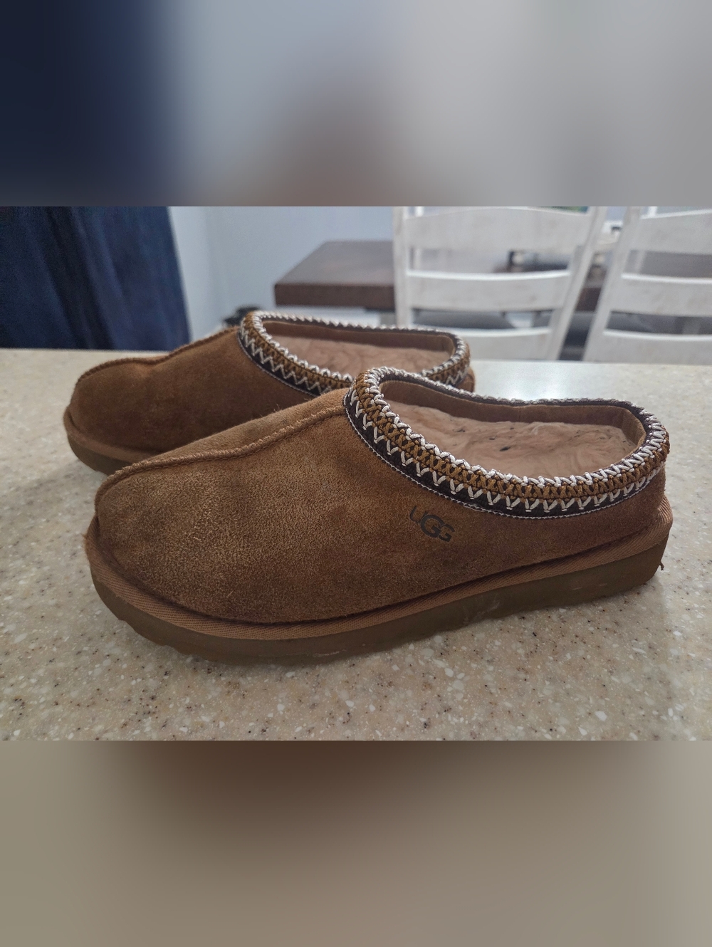 UGG Chestnut Suede Shearling-Lined Slip-On Mules